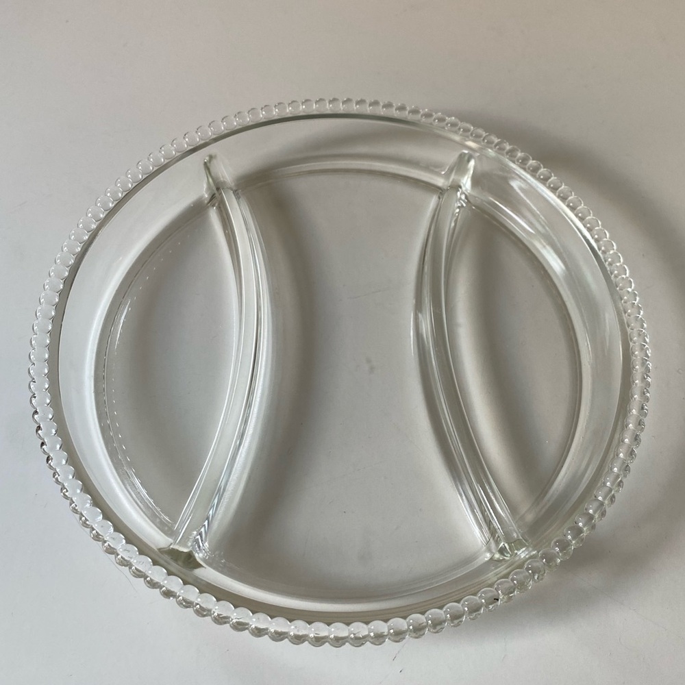 Vintage 1970s Imperial Glass Candlewick 3-Part Serving Dish Charcuterie Platter